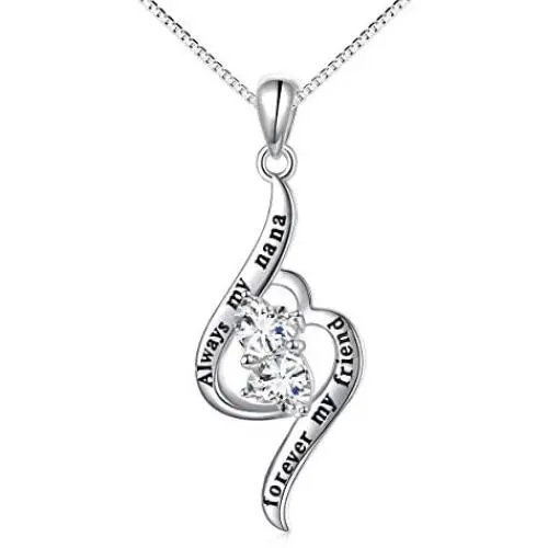 925 Sterling Silver Always My Sister/Nana/Teacher Forever My Friend Double Love Heart Necklace, 18 inches chain 925 Sterling Silver Always My Sister/Nana/Teacher Forever My Friend Double Love Heart Necklace, 18 inches chain