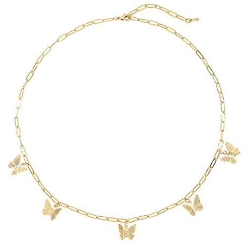 Sloong 14k Gold Plated Butterfly Necklace Paperclip Link Chain Butterfly Choker Jewelry Pendant Thin Short for Women Bestfriend with Gift Card