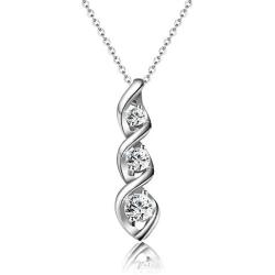 Ascona Gold Plated Cubic Zirconia Journey Necklaces for Women girls 3 Stone Simulated Diamond Twisted Pendant Womens Jewelry Necklace, 18+2''