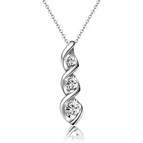 Ascona Gold Plated Cubic Zirconia Journey Necklaces for Women girls 3 Stone Simulated Diamond Twisted Pendant Womens Jewelry Necklace, 18+2'' Ascona Gold Plated Cubic Zirconia Journey Necklaces for Women girls 3 Stone Simulated Diamond Twisted Pendant Womens Jewelry Necklace, 18+2''