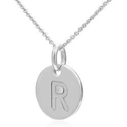 925 Sterling Silver Round Disc Alphabet Letter A-Z Initial Pendant Necklace Rolo chain 18''