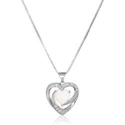 Sterling Silver Created Opal and White Sapphire Open Heart Pendant Necklace, 18''