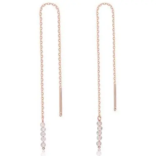 18K Gold Vermeil Tiny Grey Moonstone Beads Long Threader Earrings June Birthstone Gift 18K Gold Vermeil Tiny Grey Moonstone Beads Long Threader Earrings June Birthstone Gift