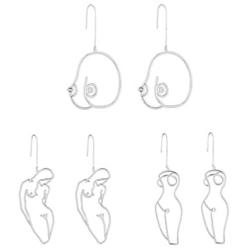 3 Pairs boob earrings Abstract Silver female Body Earrings Picasso women shape earrings wire face earrings-silver