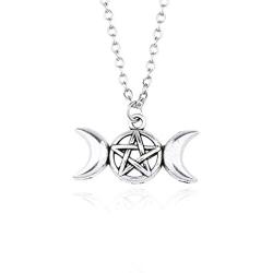 RUIZHEN Fashion 3 Colors Triple Moon Goddess Pendant Necklace Pentacle Pentagram Wiccan Jewelry