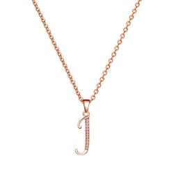 Paialco Jewelry 14K Rose Gold Plating Sterling Silver Initial Alphabet Pendant Necklace 18''