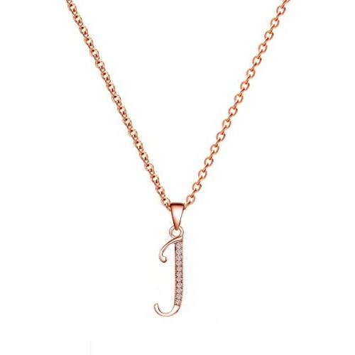 Paialco Jewelry 14K Rose Gold Plating Sterling Silver Initial Alphabet Pendant Necklace 18''