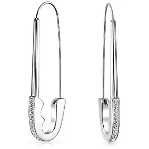 Large Crystal Symbol Support Refugees Threader Safety Pin Earrings For Women Black Plated Stainless Steel Large Crystal Symbol Support Refugees Threader Safety Pin Earrings For Women Black Plated Stainless Steel