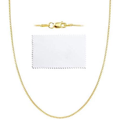 ASHINE 0.8mm Italian Box Chain Necklace 925 Sterling Silver 16'' - 30'' with Silver Polishing Cloth