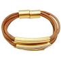 NIEVOS JEWELRY 24k Gold Bracelet 24k Gold Plated Tubes And Camel 3mm Leather Cord Magnet Bracelet Timeless Classics 1910 Designer Made By Women For Her Handmade Rare Unique Gift Jewelry Love