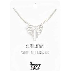 Happy Kisses Origami Elephant Necklace – Geometric Elephant Pendant – Message Card - Kids & Women