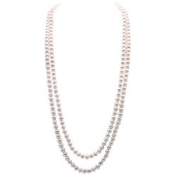 JYX Pearl Double Strand Necklace Classic 8-9mm White Freshwater Pearl Long Strand Necklace Opera Length 32''