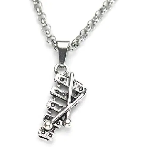 Xylophone Necklace, 20'' (50.8cm) Rolo Chain with 3D Marimba & Mallets Charm, New Percussionist Pendant Jewelry Antique Silver Finish Pewter Charm, on Pure 304 Stainless Steel Chain Xylophone Necklace, 20'' (50.8cm) Rolo Chain with 3D Marimba & Mallets Charm, New Percussionist Pendant Jewelry Antique Silver Finish Pewter Charm, on Pure 304 Stainless Steel Chain