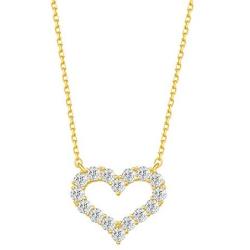Carleen Yellow Gold Plated 925 Sterling Silver CZ Cubic Zirconia Open Heart Necklace Stud Earrings Jewelry Set For Women Girls