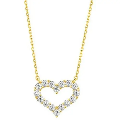 Carleen Yellow Gold Plated 925 Sterling Silver CZ Cubic Zirconia Open Heart Necklace Stud Earrings Jewelry Set For Women Girls