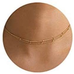 itianxi Dainty Beaded Choker Necklaces,14K Gold/Silver Plated Cute Tiny Delicate Coin/Satellite Chain Choker Necklaces for Women