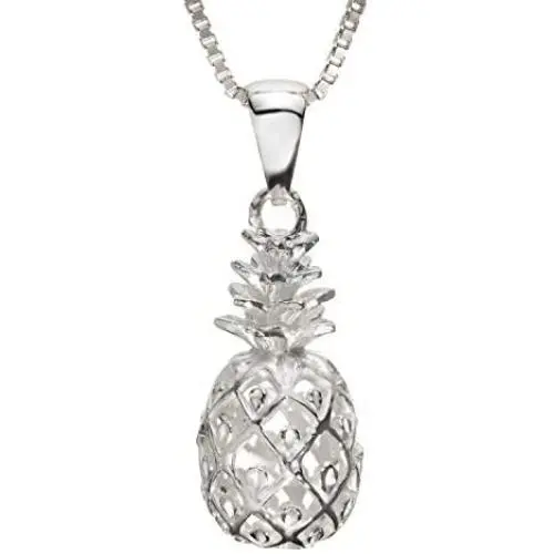 Sterling Silver Pineapple Pendant with 18'' Box Chain Sterling Silver Pineapple Pendant with 18'' Box Chain