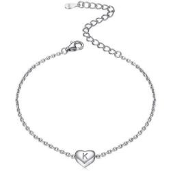 ChicSilver Personalized Heart Initial Bracelet, 925 Sterling Silver Letter Bracelet Fashion Dainty Heart Charm Bracelet for Women Girls(with Gift Box)