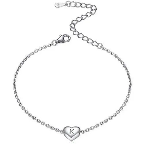 ChicSilver Personalized Heart Initial Bracelet, 925 Sterling Silver Letter Bracelet Fashion Dainty Heart Charm Bracelet for Women Girls(with Gift Box) ChicSilver Personalized Heart Initial Bracelet, 925 Sterling Silver Letter Bracelet Fashion Dainty Heart Charm Bracelet for Women Girls(with Gift Box)