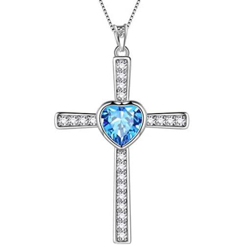Birthstone Necklace/Earring 925 Sterling Silver Women Cross/3D Cube/Cresent Moon Birth Stone Jewelry Mens Birthday Gift Anniversary Present