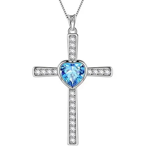 Birthstone Necklace/Earring 925 Sterling Silver Women Cross/3D Cube/Cresent Moon Birth Stone Jewelry Mens Birthday Gift Anniversary Present
