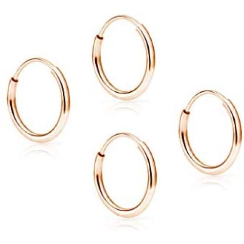 SOLIDGOLD - 14K Endless Gold 10mm Infinity Hoop Sleeper Earrings 2-3 Pair Set | Yellow, Rose & White Gold