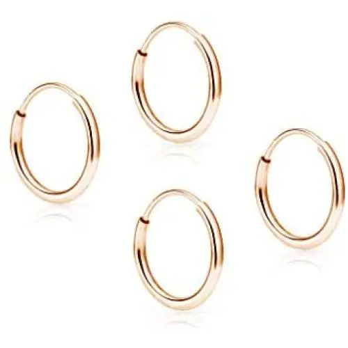 SOLIDGOLD - 14K Endless Gold 10mm Infinity Hoop Sleeper Earrings 2-3 Pair Set | Yellow, Rose & White Gold