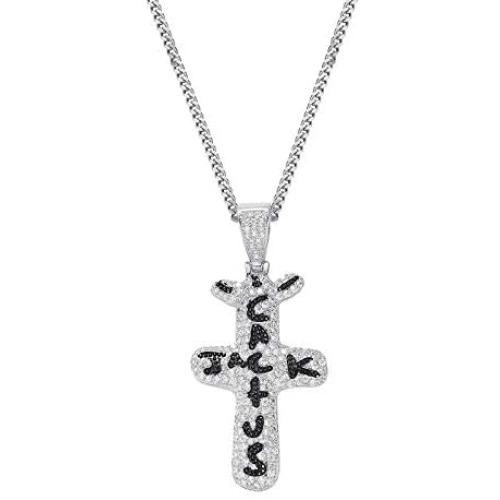LKV Cactus Jack Cross Pendant Gold Plated Brass Necklace Iced Out Cubic Zircon Hip Hop Jewelry