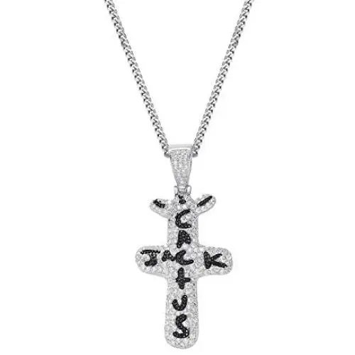 LKV Cactus Jack Cross Pendant Gold Plated Brass Necklace Iced Out Cubic Zircon Hip Hop Jewelry LKV Cactus Jack Cross Pendant Gold Plated Brass Necklace Iced Out Cubic Zircon Hip Hop Jewelry