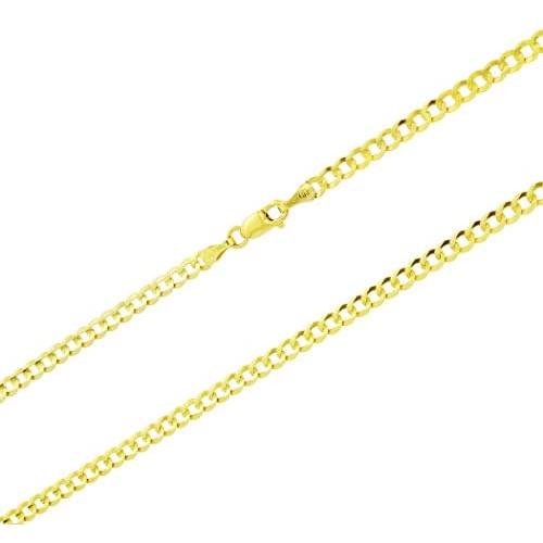 Nuragold 10k Yellow Gold 3mm Solid Cuban Curb Link Chain Pendant Necklace, Mens Womens Lobster Lock 16'' 18'' 20'' 22'' 24'' 26'' 28'' 30''