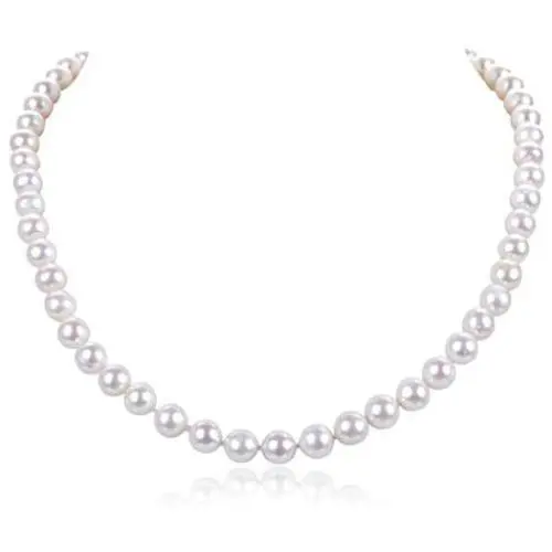 Natural AAA Quality Round White Cultured Freshwater Pearl Necklace Jewelry for Women Girls Anniversary Birthday Mother Christmas Gifts