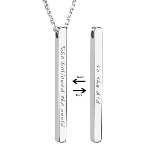 Annis Munn Women 925 Sterling Silver Bar Necklace Gift for Women Girl Jewelry Engraved  She Believed She Could So She Did Birthday Valentines Day and Mothers Day Jewelry