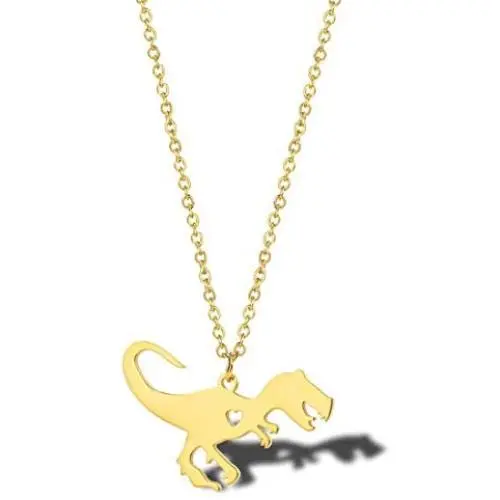 18K Gold Vacuum Plated Jurassic Park Dinosaur T-rex Necklace,Cute Pendant Gift,Women Girls Stainless Steel Clavicle Chain 18'' 18K Gold Vacuum Plated Jurassic Park Dinosaur T-rex Necklace,Cute Pendant Gift,Women Girls Stainless Steel Clavicle Chain 18''