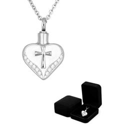 RNUIE Love Cross Urn Necklace,Dripping Oil Diamond-Encrusted Memorial Cremation Jewelry for Ashes Pendant with Gift Box