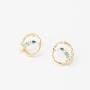 ORDOR 14K gold-plated-brass stud Earrings For Women 0.78'' x0.78''/Silver post/Nickel free/brass, Cubic Zirconia(Aquamarine, sapphire color)