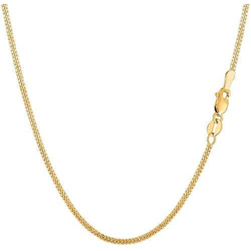 10k SOLID Yellow or White Gold 1.00MM, 1.5MM OR 2MM Shiny Diamond-Cut Gourmette Chain Necklace for Pendants and Charms with Lobster-Claw Clasp (16'' 18'' 20'' 22'' or 24 inch)