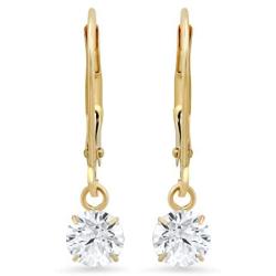 14k Yellow or White Gold Leverback Earrings with Cubic Zirconia CZ Dangles | Various Sizes | Gift Boxed