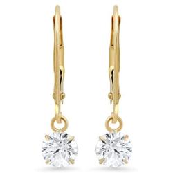 14k Yellow or White Gold Leverback Earrings with Cubic Zirconia CZ Dangles | Various Sizes | Gift Boxed