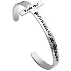 Asqunpin Bible Verse Cross Cuff Bangle Bracelet Christian Gift Baptism Gifts for Women Girls Inspirational Bracelet Religious Gift