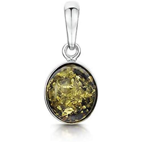 Amberta 925 Sterling Silver with Genuine Baltic Amber - Classic Oval Pendant for Women - Various Stone Colors