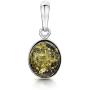 Amberta 925 Sterling Silver with Genuine Baltic Amber - Classic Oval Pendant for Women - Various Stone Colors