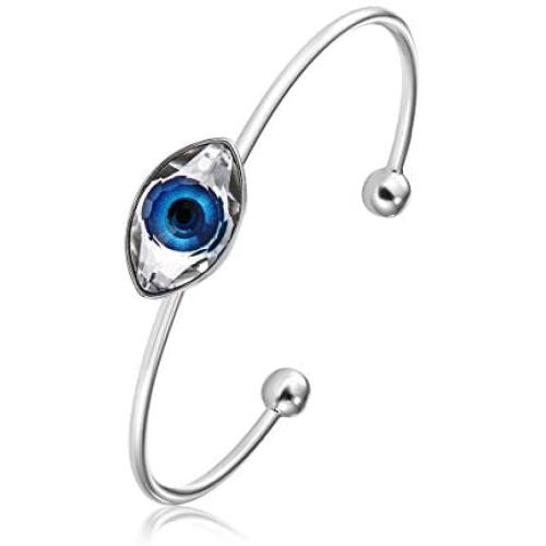 Evil Eye Bangle Bracelet,Blue Swarovski Element Crystal Bracelet Free Size Gift for Womens Girls,Crystal from Swarovski