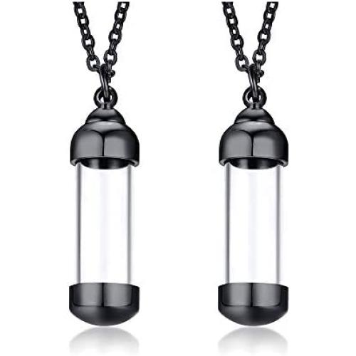 Stainless Steel Glass Openable Container Vial Tube Urn Keepsake Cremation Ashes Holder Memorial Pendant Necklace,Funnel Kit Included
