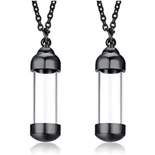 Stainless Steel Glass Openable Container Vial Tube Urn Keepsake Cremation Ashes Holder Memorial Pendant Necklace,Funnel Kit Included