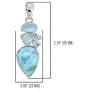 YoTreasure 2'' Larimar Raw Blue Topaz Solid 925 Sterling Silver Chain Pendant