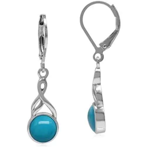 Silvershake 7mm Genuine Round Arizona American Turquoise White Gold Plated 925 Sterling Silver Casual Leverback Earrings Jewelry for Women Silvershake 7mm Genuine Round Arizona American Turquoise White Gold Plated 925 Sterling Silver Casual Leverback Earrings Jewelry for Women