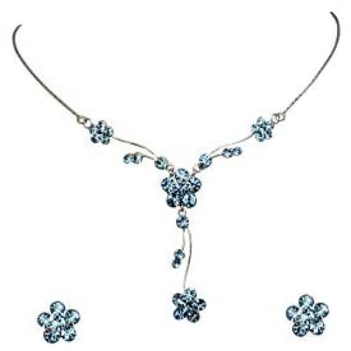 Faship Gorgeous Rhinestone Crystal Floral Necklace Earrings Set