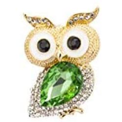 Knighthood Gold and White Stone Detailing Lucky Owl with Green Semi Precious Stone Brooch