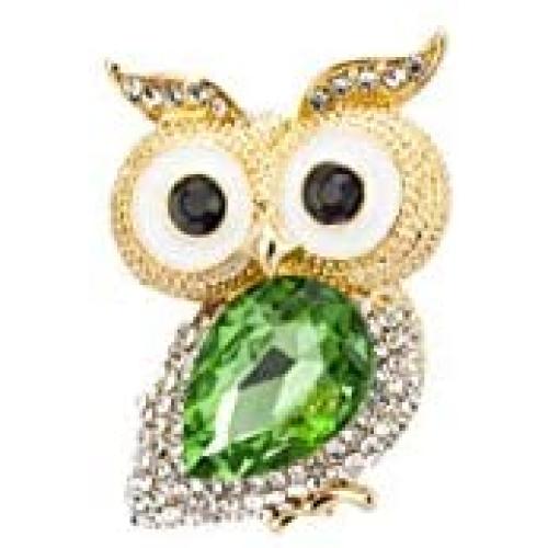 Knighthood Gold and White Stone Detailing Lucky Owl with Green Semi Precious Stone Brooch