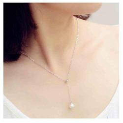 Olbye Pearl Pendant Necklace Silver Drop Necklace Choker Unique Necklace Jewelry for Women and Girls (Silver)